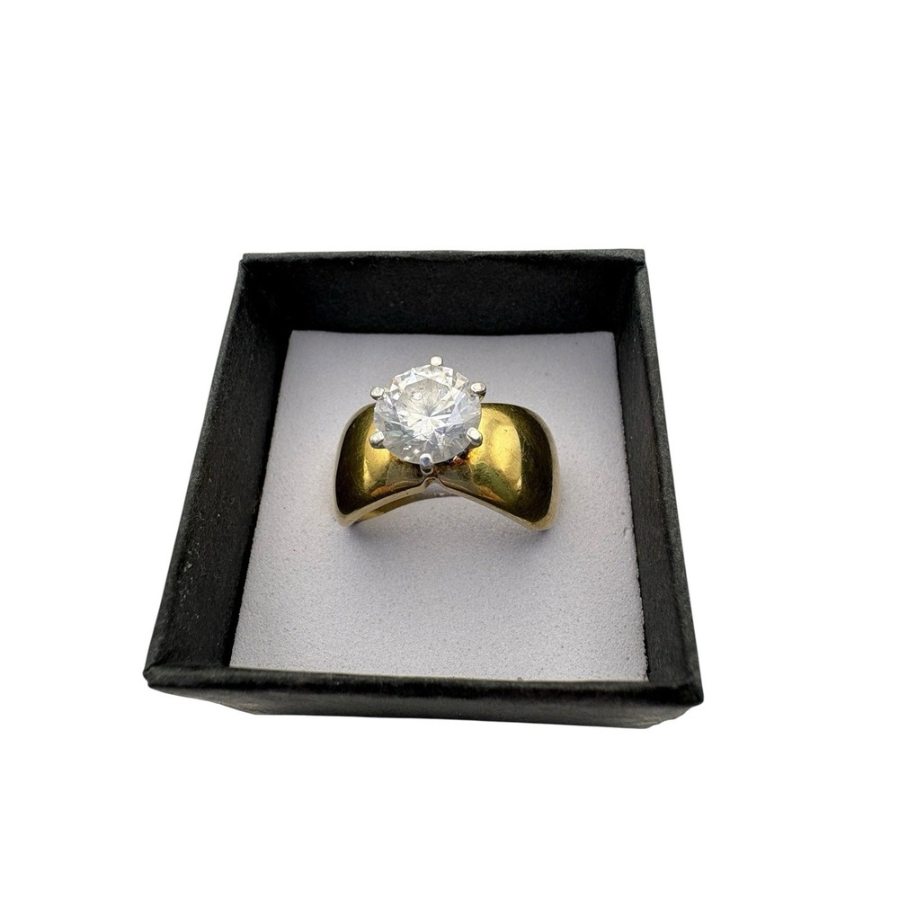 Vintage Gold Over Sterling Silver Ring Bow Tie Design CZ Solitaire Size 6